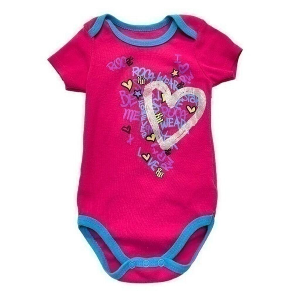 Rocawear Bodysuit Pink Short Sleeve Graphic Baby Girls Size 3-6 Months